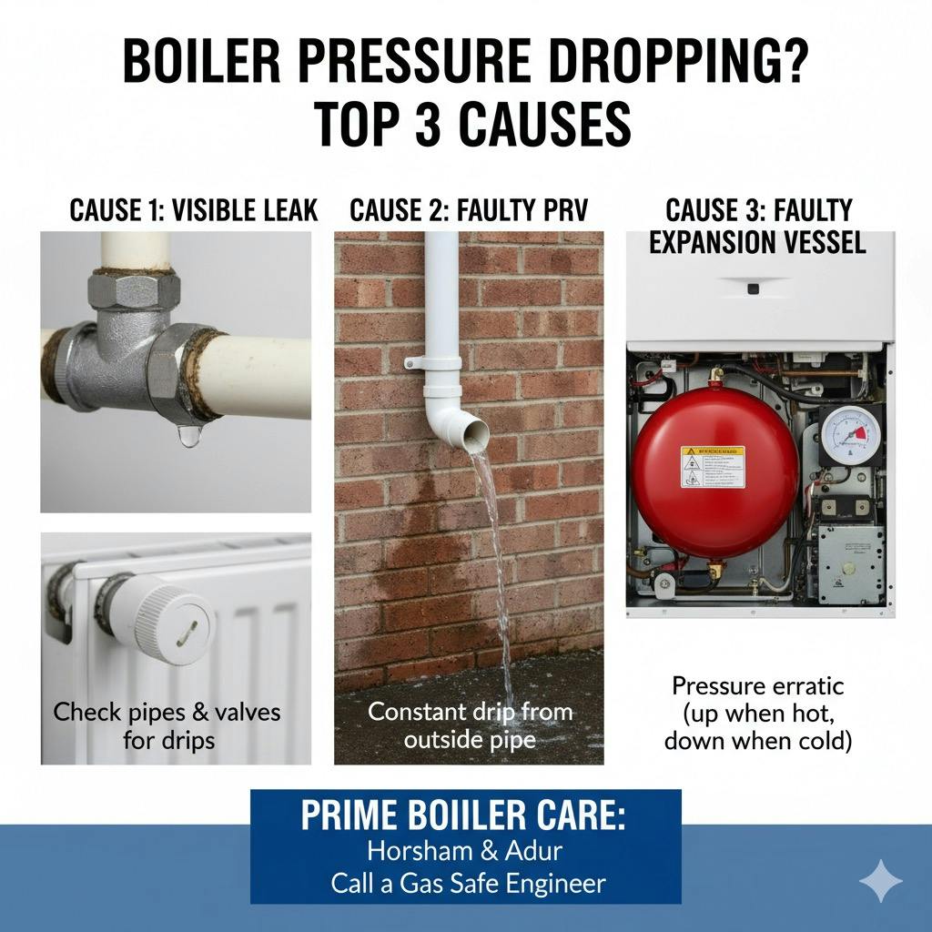 Boiler Losing Pressure Constantly in Horsham? The 3 Causes & When to Call an Engineer
